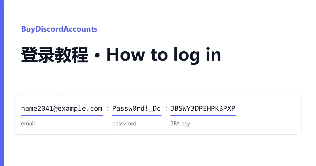 一行 Discord 账号交付信息,拆分为邮箱、密码和 2FA 密钥